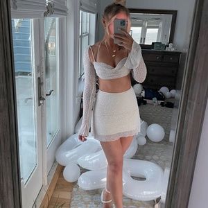 Oh Polly Embellished Long Sleeve Crop Top and Mini Skirt